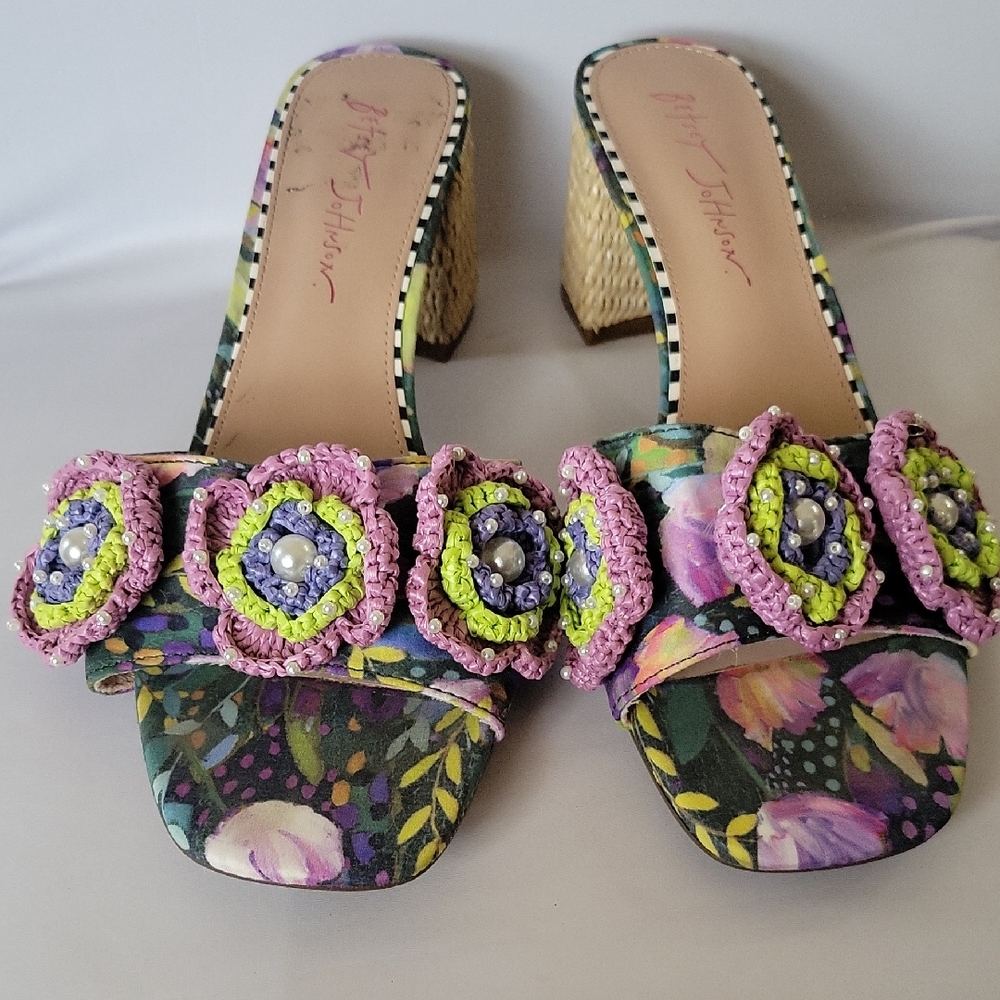Betsey Johnson Floral Embellished Mules - Pink and Green - Picture 1 of 4